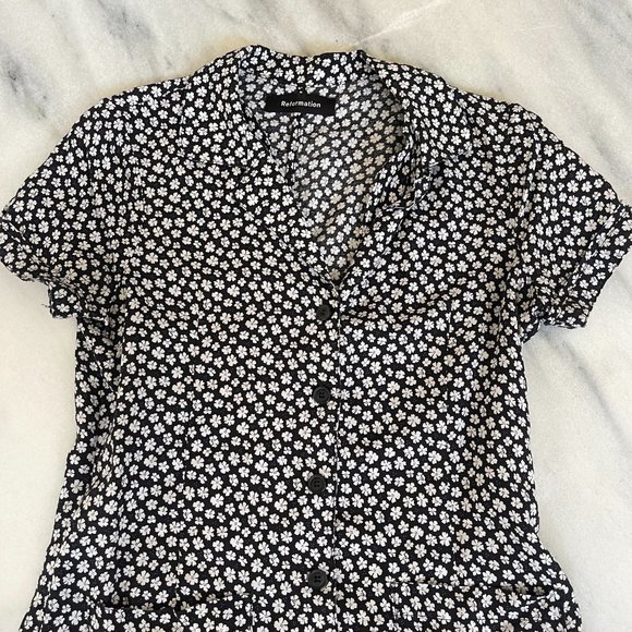 Reformation Black and White Floral Button Up Dress | Size Small - Picture 4 of 8